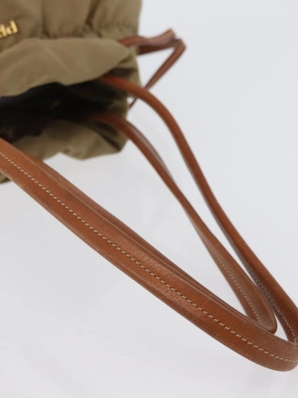 PRADA Tote Bag Nylon Beige Gold Auth bs32789 - Picture 8 of 16